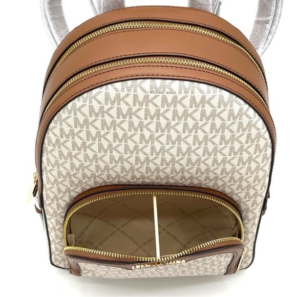 Michael Kors Jaycee Medium Zip Packet Backpack & Large Trifold Wallet Vanilla - Picture 7 of 13